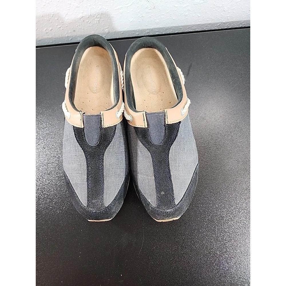 EASY SPIRIT Denim Clogs size 7M Navy Blue & White Fabric Cushion Insulated - Picture 2 of 10